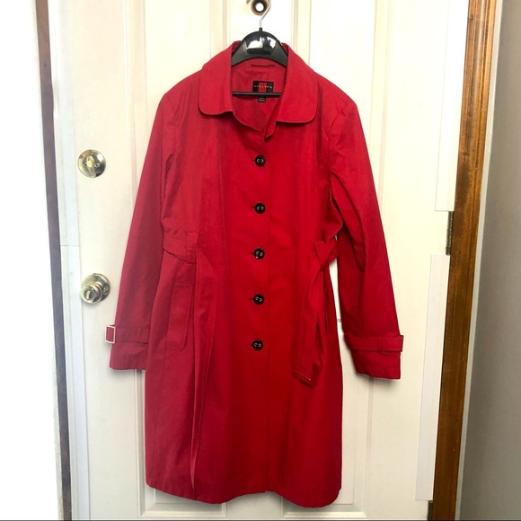 Gallery Red Trench Rain Coat with Belt - Picture 2 of 11